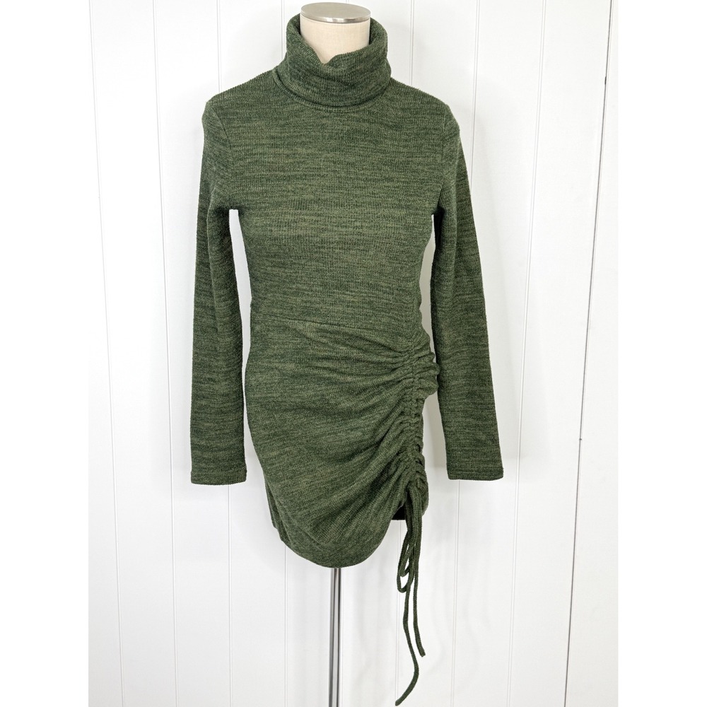 Cider Ruched Drawstring Sweater Mini Dress Women S Green Turtleneck Bodycon Y2K